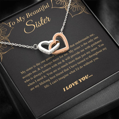 To My Sister Necklace, Birthday Gift For Sister, Present For Sister, Sister Christmas Gift, From Brother,2 Heart Necklace,Linked Heart #0544