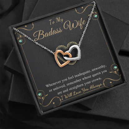 To My Badass Wife Interlocking Heart Necklace Gift from Husband Wife Birthday Valentines Day Gift For Wife Soulmate Necklace Gift Set