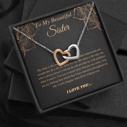 To My Sister Necklace, Birthday Gift For Sister, Present For Sister, Sister Christmas Gift, From Brother,2 Heart Necklace,Linked Heart #0544