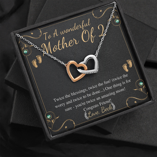 Second Time Mom Gift Necklace for Mom Gift for Birth of Second Child, Baby Number 2 Gift, Twin Mama Twin Baby Gift, Interlocking Heart #0245 beck