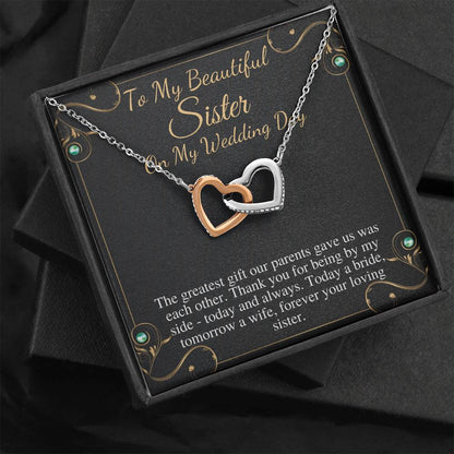 Sister of the Bride Gift Necklace, Sister Wedding Gift from Bride to Sister rehearsal dinner Gift to Sister on Wedding Day, Link Heart #0099
