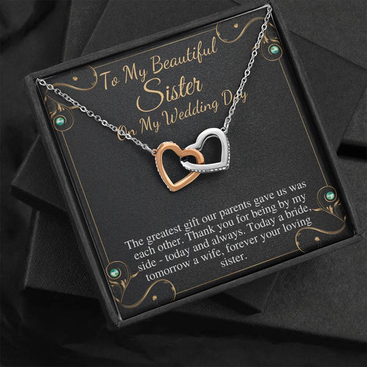 Sister of the Bride Gift Necklace, Sister Wedding Gift from Bride to Sister rehearsal dinner Gift to Sister on Wedding Day, Link Heart #0099