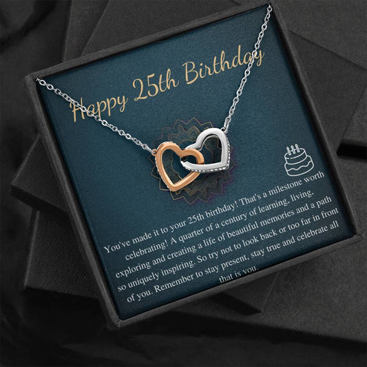 25th Birthday Nacklace Gift for Her 25 year old Gift Necklace With Card Happy 25 Birthday Linked Heart Necklace, Twenty fifth Birthday #0670