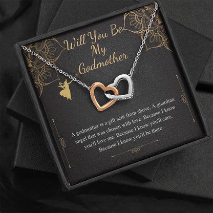 Godmother Proposal Necklace: Godmother Gift, Godmother Proposal,Fairy Godmother,Will You Be My Godmother,From Godchild,Interlock Heart #0463