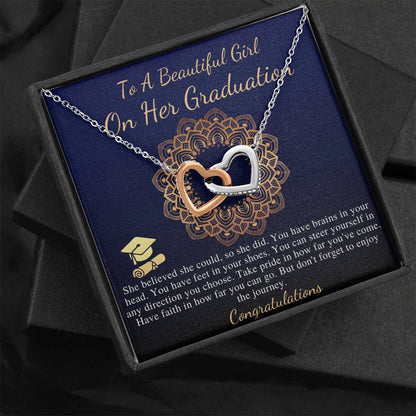 Graduation Necklace Gift, Congratulations Jewelry Gift, Friend Grad Gift, Message, Quotes, Gift Idea, For Daughter, Linked Heart #0840