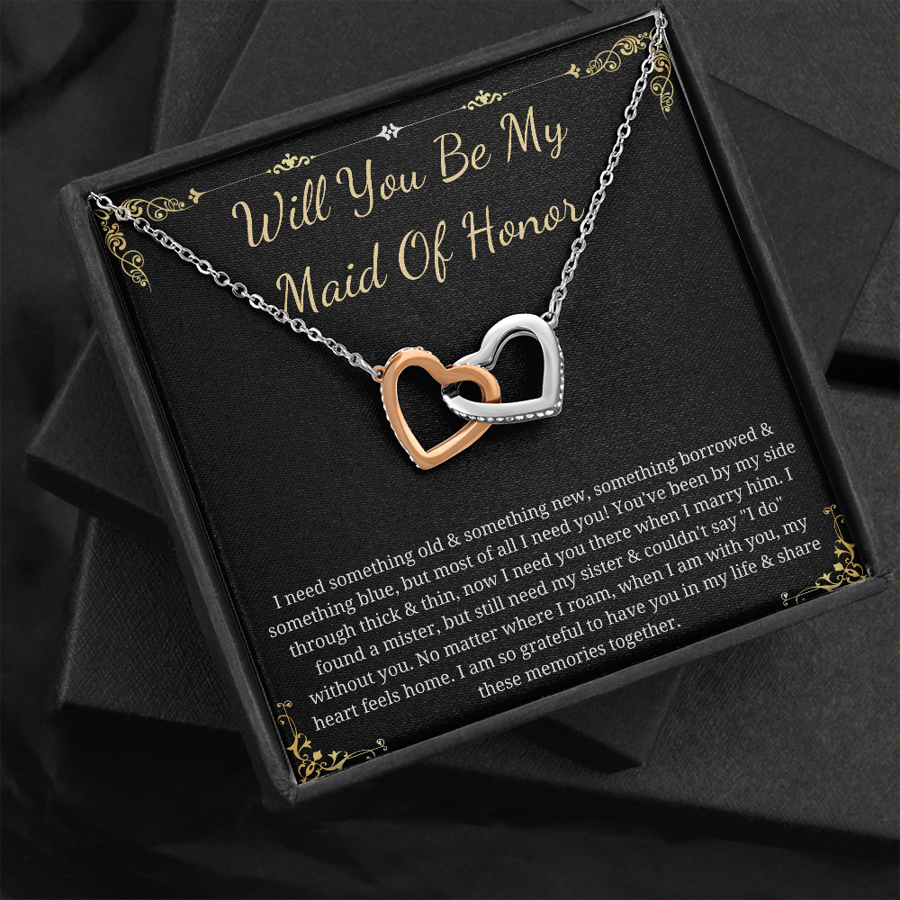 MJG Maid of honor Proposal gift from bride and groom , Interlocking heart necklace for MOH , Wedding gift , Will You Be My Maid Of Honour