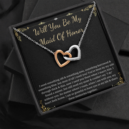 MJG Maid of honor Proposal gift from bride and groom , Interlocking heart necklace for MOH , Wedding gift , Will You Be My Maid Of Honour