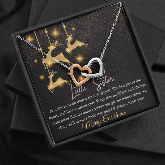 Little Sister Christmas Gift Necklace Christmas Gift for Little SisterJewelry Gift for Sister Custom Necklace With Card, Linked Heart #0822