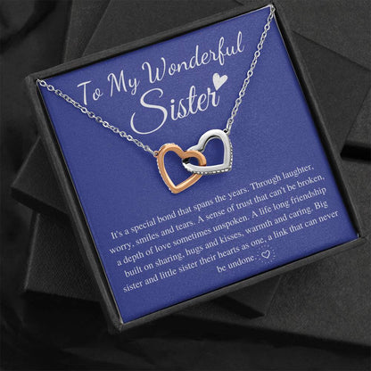 Wonderful Sisters Necklace, Birthday Gift For Sister, Little Sister, big Sister, Sister Christmas Gift With Love Message, Linked Heart #0570