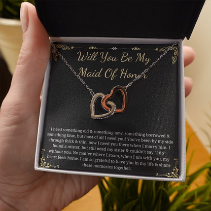 MJG Maid of honor Proposal gift from bride and groom , Interlocking heart necklace for MOH , Wedding gift , Will You Be My Maid Of Honour