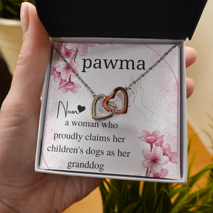 Meaningful Jewelry Gift Interlocking Heart Necklace for grandma from dog with card, Jewelry for dog grandma, funny dog grandma gift on mother day with personalized card