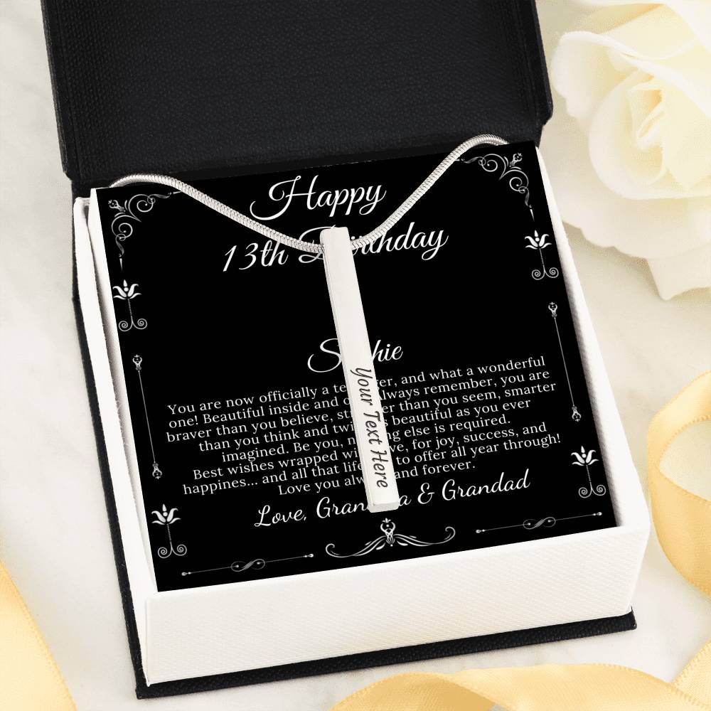 13th Birthday Girl, 13th Birthday Gift Official Teenager, Thirteenth Birthday Necklace, Gift For 13 Year Old Girl Gifts, Vertical Bar #0327 sophie