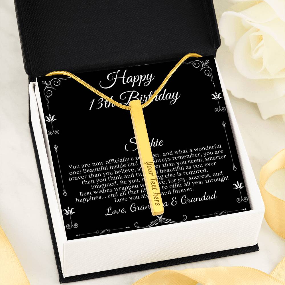 13th Birthday Girl, 13th Birthday Gift Official Teenager, Thirteenth Birthday Necklace, Gift For 13 Year Old Girl Gifts, Vertical Bar #0327 sophie