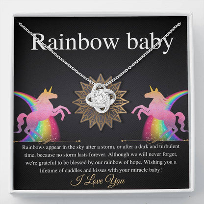 Rainbow Baby Gift For Mom, Rainbow Baby Shower Gift, Rainbow Baby Necklace, Baby After Miscarriage, Motherhood Necklace, Love Knot #0227