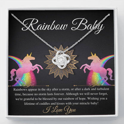 Rainbow Baby Gift For Mom, Rainbow Baby Shower Gift, Rainbow Baby Necklace, Baby After Miscarriage, Motherhood Necklace, Love Knot #0227