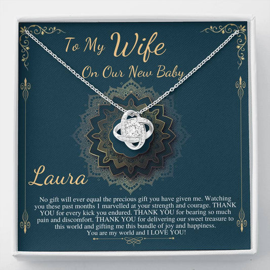 Push Gift for Wife for New Baby, New Mom Gift from Husband, Push Gift for Wife, New Baby Gift From Husband, New Mom Necklace,Love Knot #0231 Laura