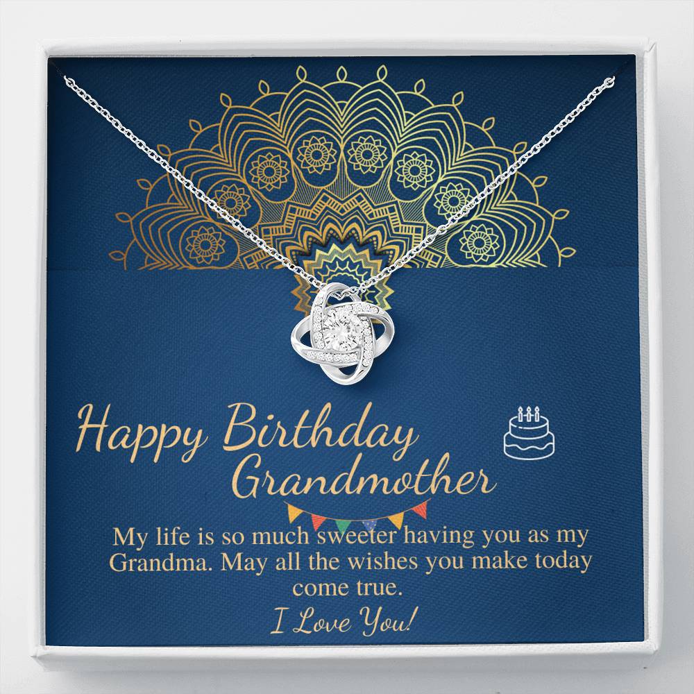 Grandma Birthday Gift, Grandmother Birthday Jewelry, Grandma Necklace, Happy Birthday Grandma Gift, Message Card Quote, Love Knot  #0640
