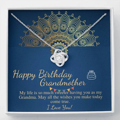 Grandma Birthday Gift, Grandmother Birthday Jewelry, Grandma Necklace, Happy Birthday Grandma Gift, Message Card Quote, Love Knot  #0640