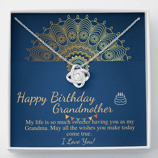 Grandma Birthday Gift, Grandmother Birthday Jewelry, Grandma Necklace, Happy Birthday Grandma Gift, Message Card Quote, Love Knot  #0640