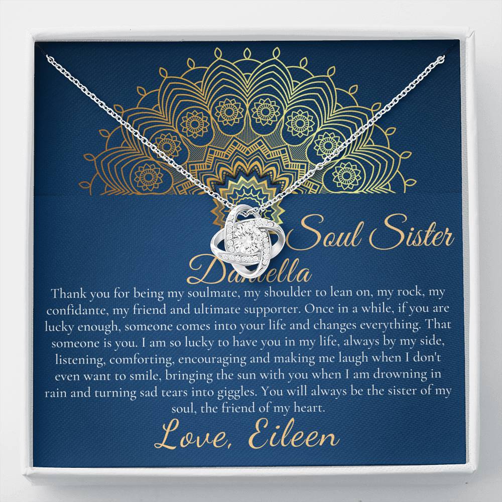 Soul Sister Necklace, Unbiological Sister, Soul Sister Gift for Best Friend Gift, Best Friend Jewelry, Frinship Day Gift, Love Knot #0317- Daniella