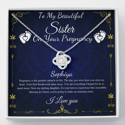 Pregnant Sister Gift For First Time Mom Gift, Pregnancy Necklace For Big Sister Reveal, Congratulations Pregnancy Gift,Love Knot #0215