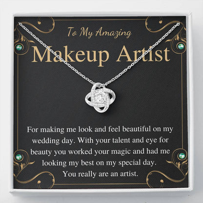 Love Knot, Make up Artist Gift for Makeup Artist On Wedding, Beautician Gift, Wedding Makeup Artist Necklace Thank You Card From Bride #0162