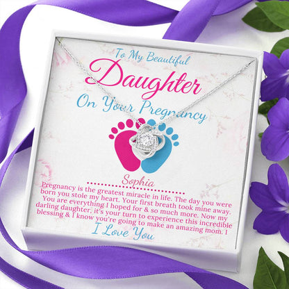 Congratulations Gift On Pregnancy For First Time Mom Gift For Daughter, Pregnant Daughter Necklace,Expectant Mom Gift,  Love Knot #0211
