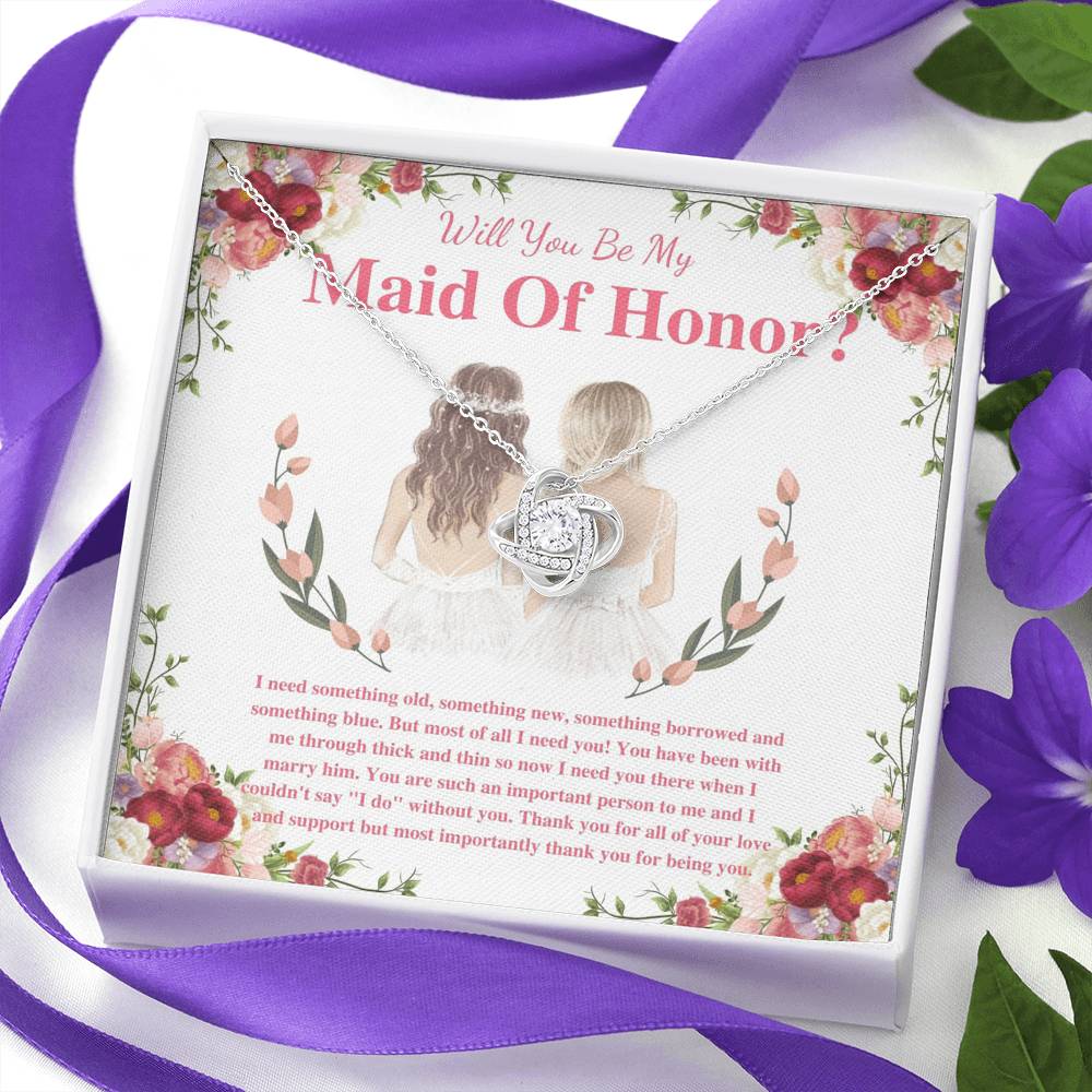 Love Knot, Maid of Honor Gift Necklace, Maid of Honor Proposal, Will You be My Maid of Honor, MoH Jewelry From Bride, MOH Necklace #0165