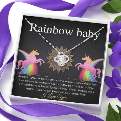 Rainbow Baby Gift For Mom, Rainbow Baby Shower Gift, Rainbow Baby Necklace, Baby After Miscarriage, Motherhood Necklace, Love Knot #0227