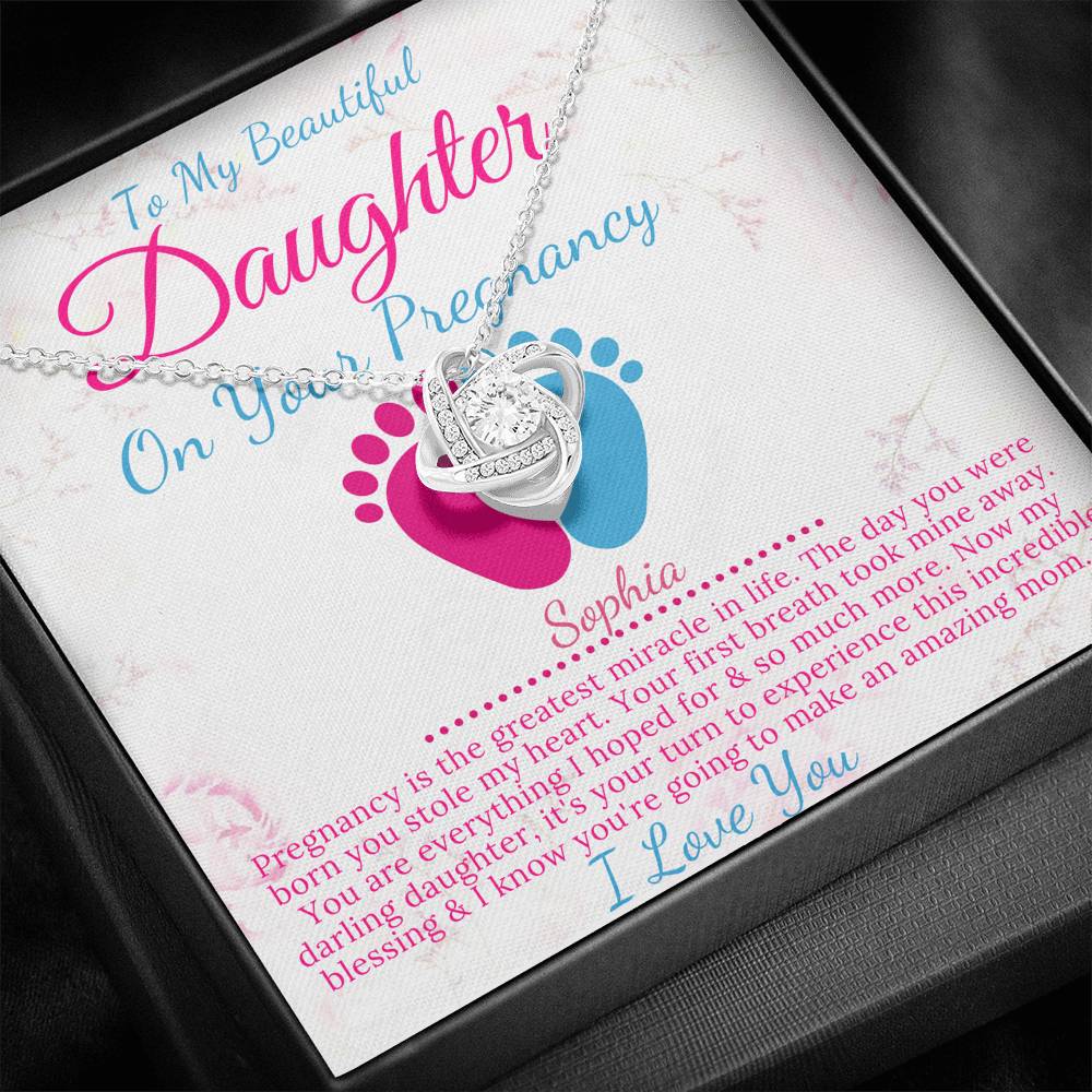 Congratulations Gift On Pregnancy For First Time Mom Gift For Daughter, Pregnant Daughter Necklace,Expectant Mom Gift,  Love Knot #0211