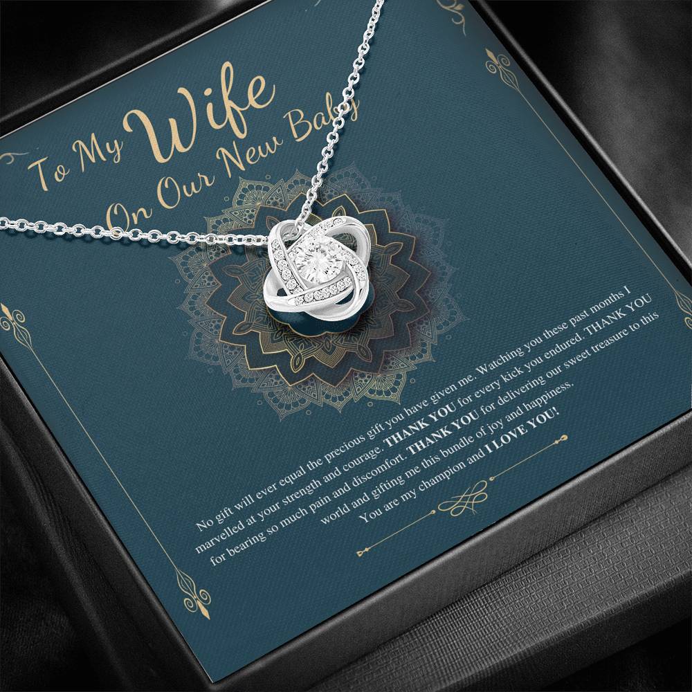 Push Gift for Wife for New Baby, New Mom Gift from Husband, Push Gift for Wife, New Baby Gift From Husband, New Mom Necklace,Love Knot #0231