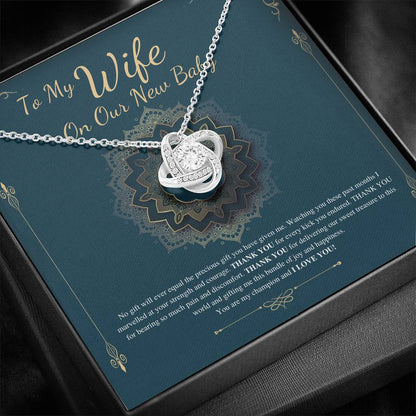Push Gift for Wife for New Baby, New Mom Gift from Husband, Push Gift for Wife, New Baby Gift From Husband, New Mom Necklace,Love Knot #0231