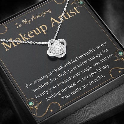 Love Knot, Make up Artist Gift for Makeup Artist On Wedding, Beautician Gift, Wedding Makeup Artist Necklace Thank You Card From Bride #0162