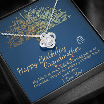 Grandma Birthday Gift, Grandmother Birthday Jewelry, Grandma Necklace, Happy Birthday Grandma Gift, Message Card Quote, Love Knot  #0640