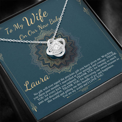 Push Gift for Wife for New Baby, New Mom Gift from Husband, Push Gift for Wife, New Baby Gift From Husband, New Mom Necklace,Love Knot #0231 Laura