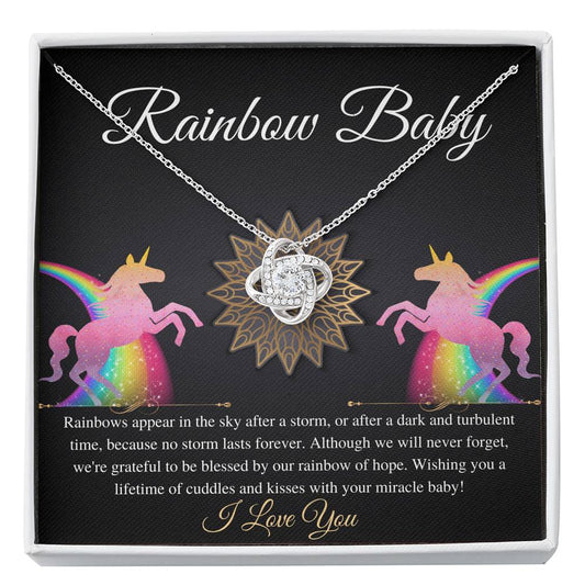 Rainbow Baby Gift For Mom, Rainbow Baby Shower Gift, Rainbow Baby Necklace, Baby After Miscarriage, Motherhood Necklace, Love Knot #0227