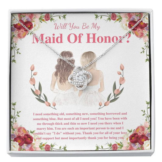 Love Knot, Maid of Honor Gift Necklace, Maid of Honor Proposal, Will You be My Maid of Honor, MoH Jewelry From Bride, MOH Necklace #0165