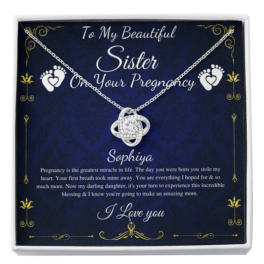 Pregnant Sister Gift For First Time Mom Gift, Pregnancy Necklace For Big Sister Reveal, Congratulations Pregnancy Gift,Love Knot #0215