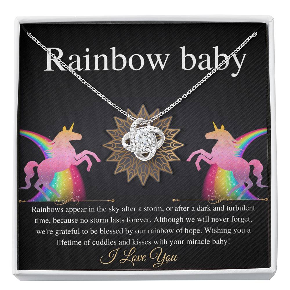 Rainbow Baby Gift For Mom, Rainbow Baby Shower Gift, Rainbow Baby Necklace, Baby After Miscarriage, Motherhood Necklace, Love Knot #0227