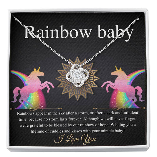 Rainbow Baby Gift For Mom, Rainbow Baby Shower Gift, Rainbow Baby Necklace, Baby After Miscarriage, Motherhood Necklace, Love Knot #0227