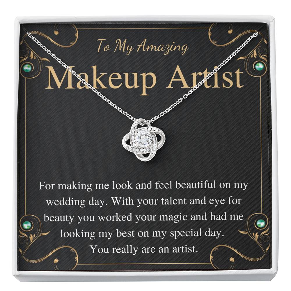 Love Knot, Make up Artist Gift for Makeup Artist On Wedding, Beautician Gift, Wedding Makeup Artist Necklace Thank You Card From Bride #0162