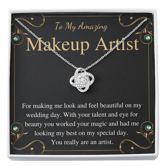 Love Knot, Make up Artist Gift for Makeup Artist On Wedding, Beautician Gift, Wedding Makeup Artist Necklace Thank You Card From Bride #0162