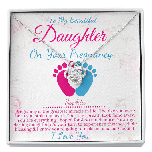 Congratulations Gift On Pregnancy For First Time Mom Gift For Daughter, Pregnant Daughter Necklace,Expectant Mom Gift,  Love Knot #0211