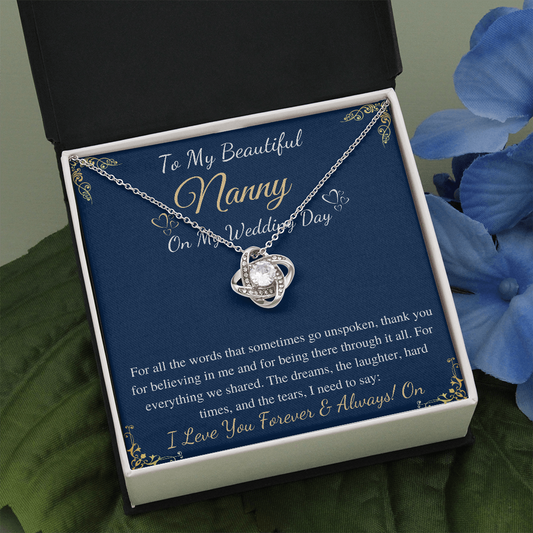 Love knot Necklace Gift for Nanny on my wedding Day from bride , Necklace for nanny from daughter in law with message card