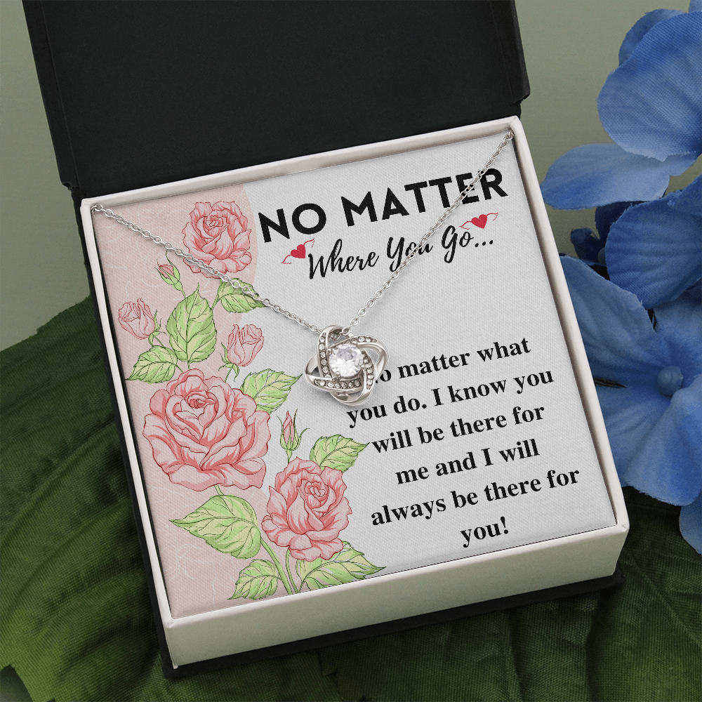 Meaningful Jewelry Gifts For Wife / Girlfriend On Valentines Day Gift For Her Love Knot Necklace From Boyfriend / Husband Present For Wife or Girlfriend On 1st Anniversary Stainless Steel Cable Chain Necklace with Message Card Mahogany Luxury Box Variant