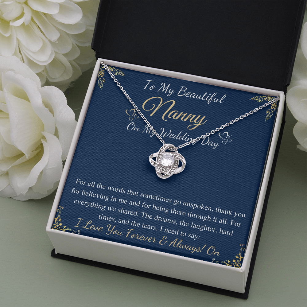 Love knot Necklace Gift for Nanny on my wedding Day from bride , Necklace for nanny from daughter in law with message card