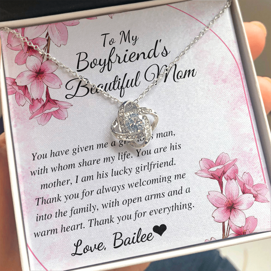 Boyfriend Mom Necklace, Gift for Boyfriend Mother, Birthday Gift, Christmas Gift, Mothers Day Gift for Boyfriends Mom, Love knot bailee