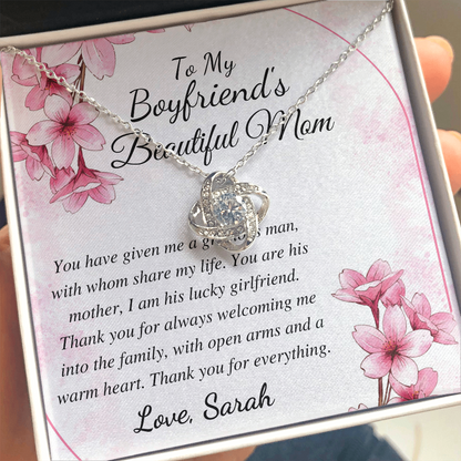 Boyfriend Mom Necklace, Gift for Boyfriend Mother, Birthday Gift, Christmas Gift, Mothers Day Gift for Boyfriends Mom, Love knot sara