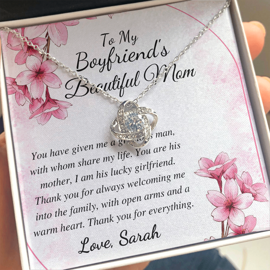 Boyfriend Mom Necklace, Gift for Boyfriend Mother, Birthday Gift, Christmas Gift, Mothers Day Gift for Boyfriends Mom, Love knot sara