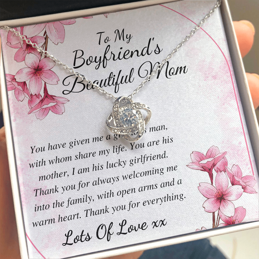 Boyfriend Mom Necklace, Gift for Boyfriend Mother, Birthday Gift, Christmas Gift, Mothers Day Gift for Boyfriends Mom, Love knot amber